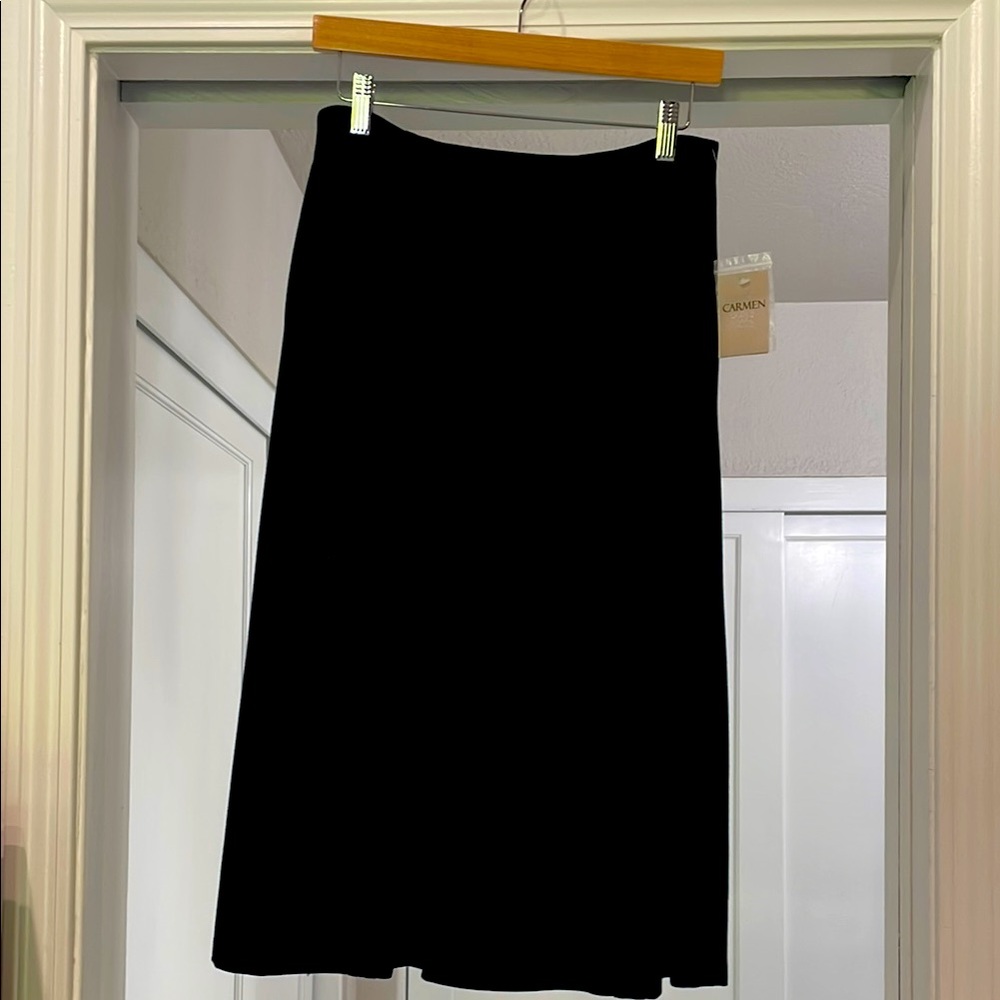 Carmen Marc Valvo Black Midi A-Line Skirt